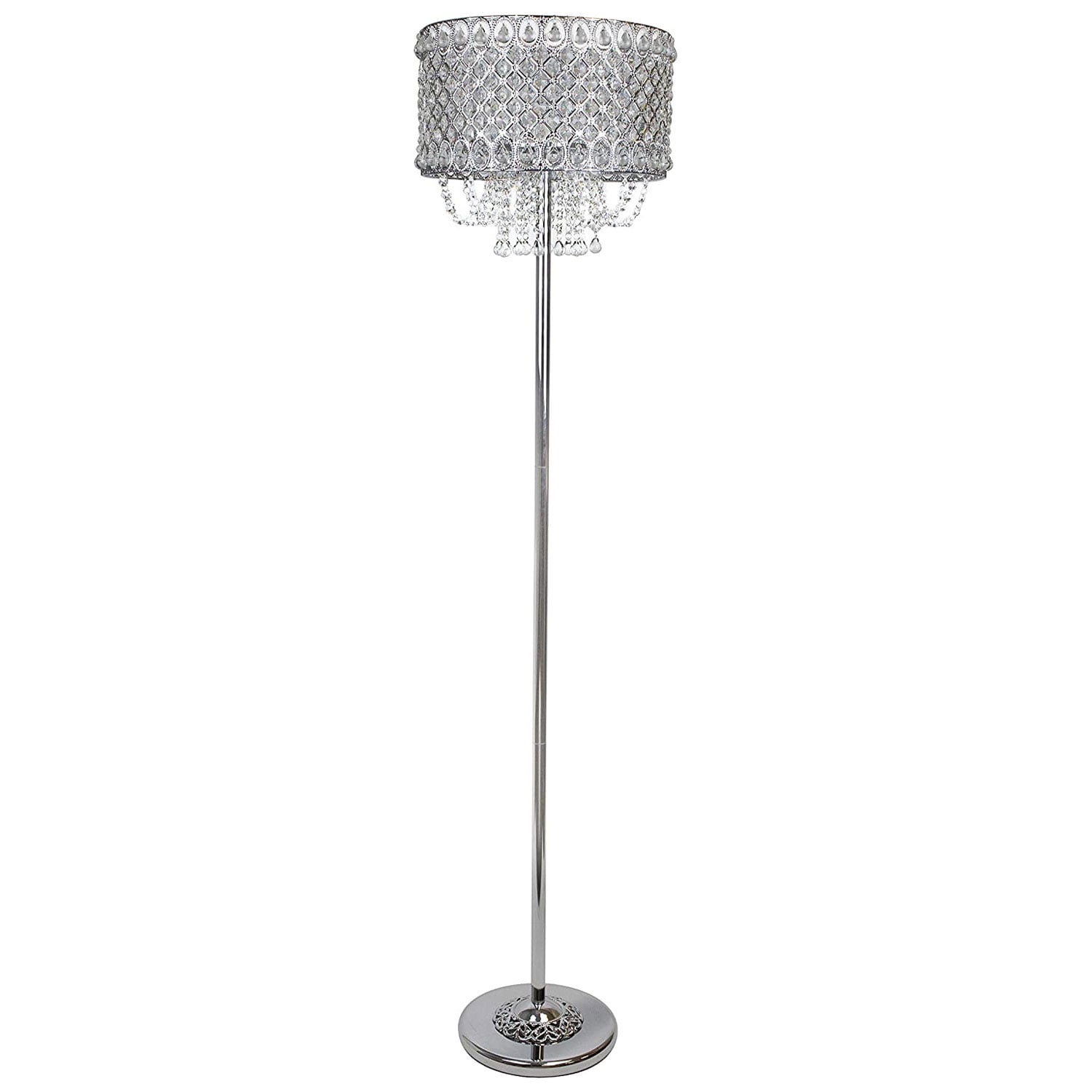 Grandview Gallery 60 Inch Tall 100W Crystal Shade Floor Lamp, Chrome