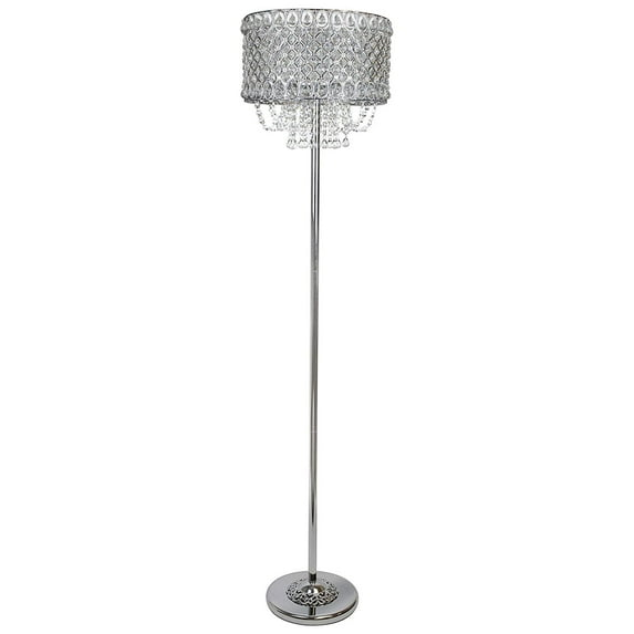 Grandview Gallery 60 Inch Tall 100W Crystal Shade Floor Lamp, Chrome