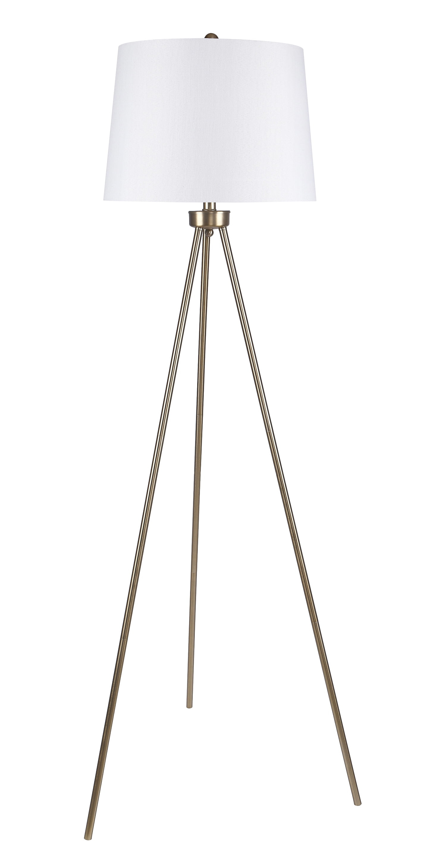 Grandview Gallery 61.75" Modern Plated Gold Tripod Floor Lamp with Off-White Linen Tapered Drum Shade - Chic Lighting for Behind the Couch, Free Standing, Reading, the Bedroom, or the Office