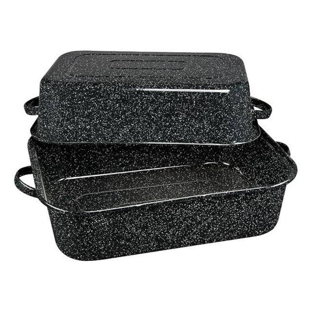 Speckled Black 21" Covered Non-Stick Rectangular Roaster with Handles