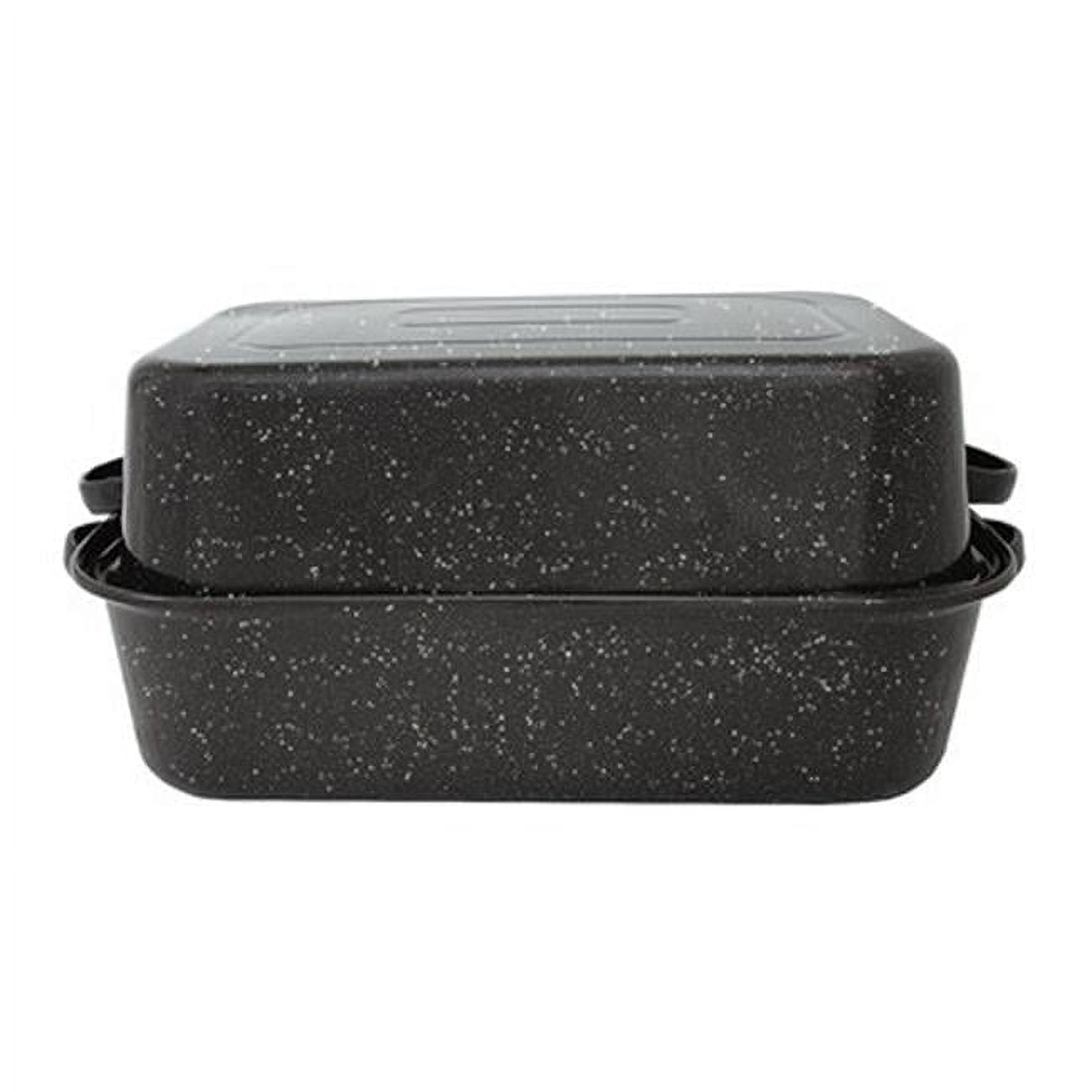 Speckled Black 21" Covered Non-Stick Rectangular Roaster with Handles