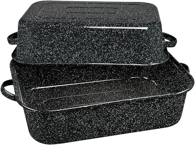 Speckled Black 21" Covered Non-Stick Rectangular Roaster with Handles