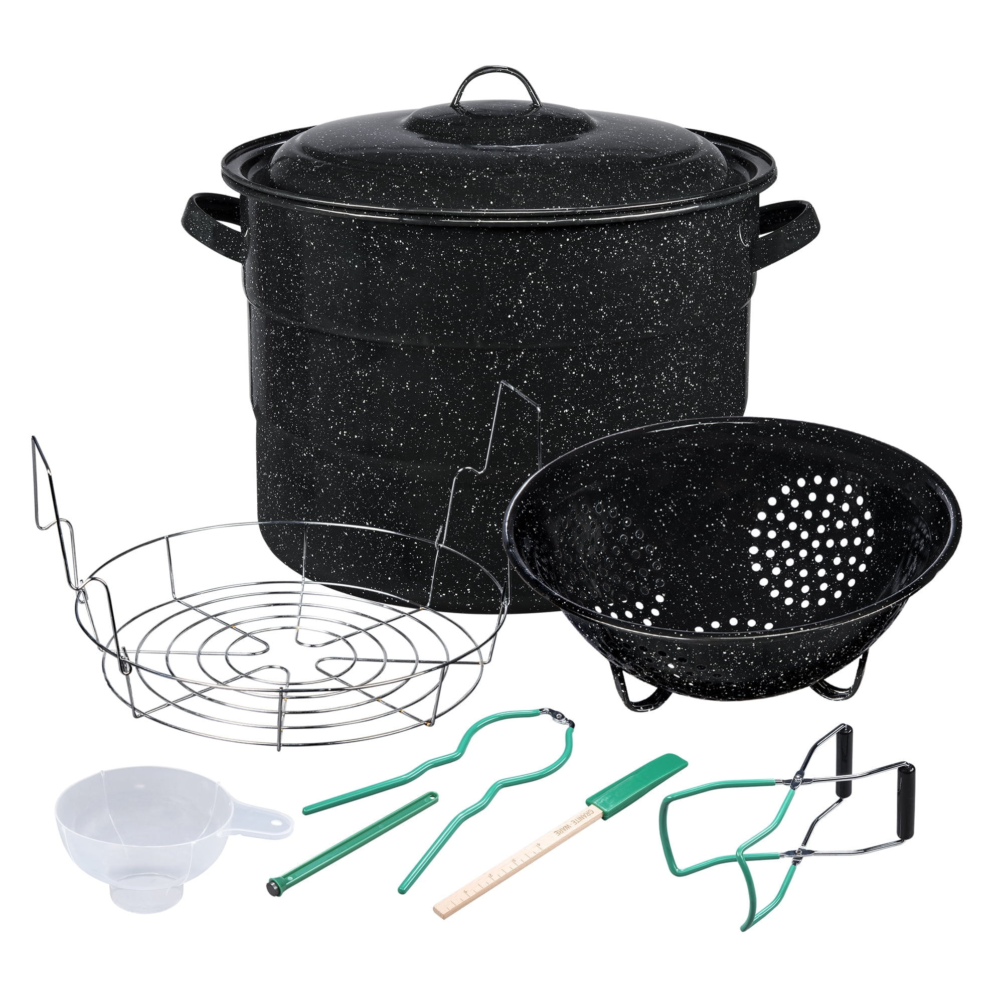 Granite Ware 9-Piece Enamelware Water Bath Canning Kit with 5 Essential Tools, Colander, and Rack – Complete Canning Supplies Starter Set