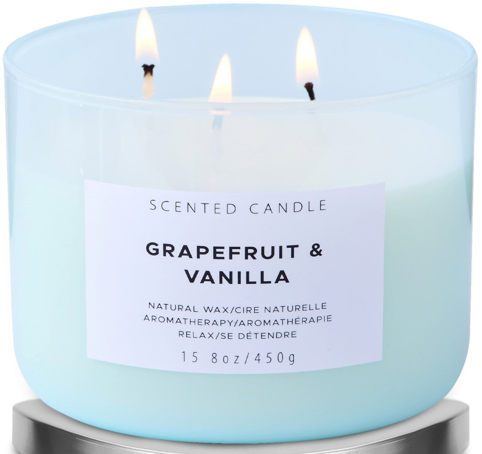 Grapefruit Vanilla Aromatherapy Candle 3 Wick Large Soy Scented Candles for Men and Women 15.8 Oz