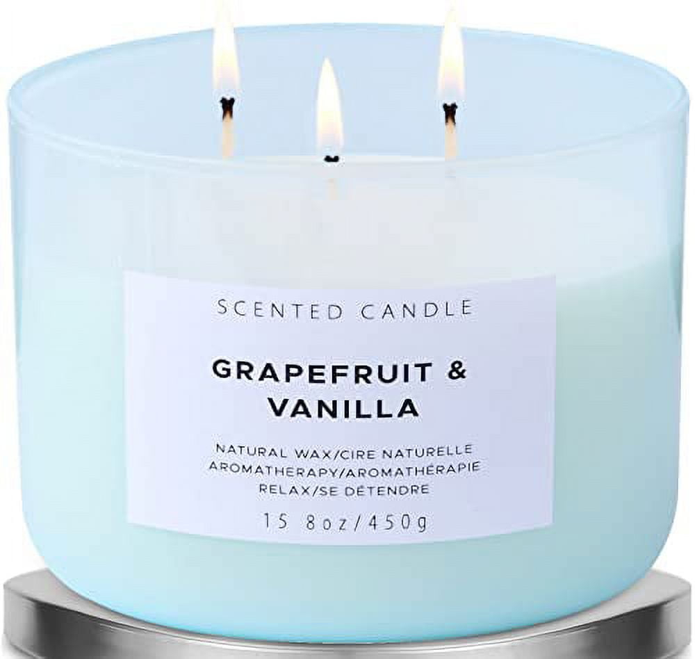 Grapefruit Vanilla Aromatherapy Candle 3 Wick Large Soy Scented Candles for Men and Women 15.8 Oz