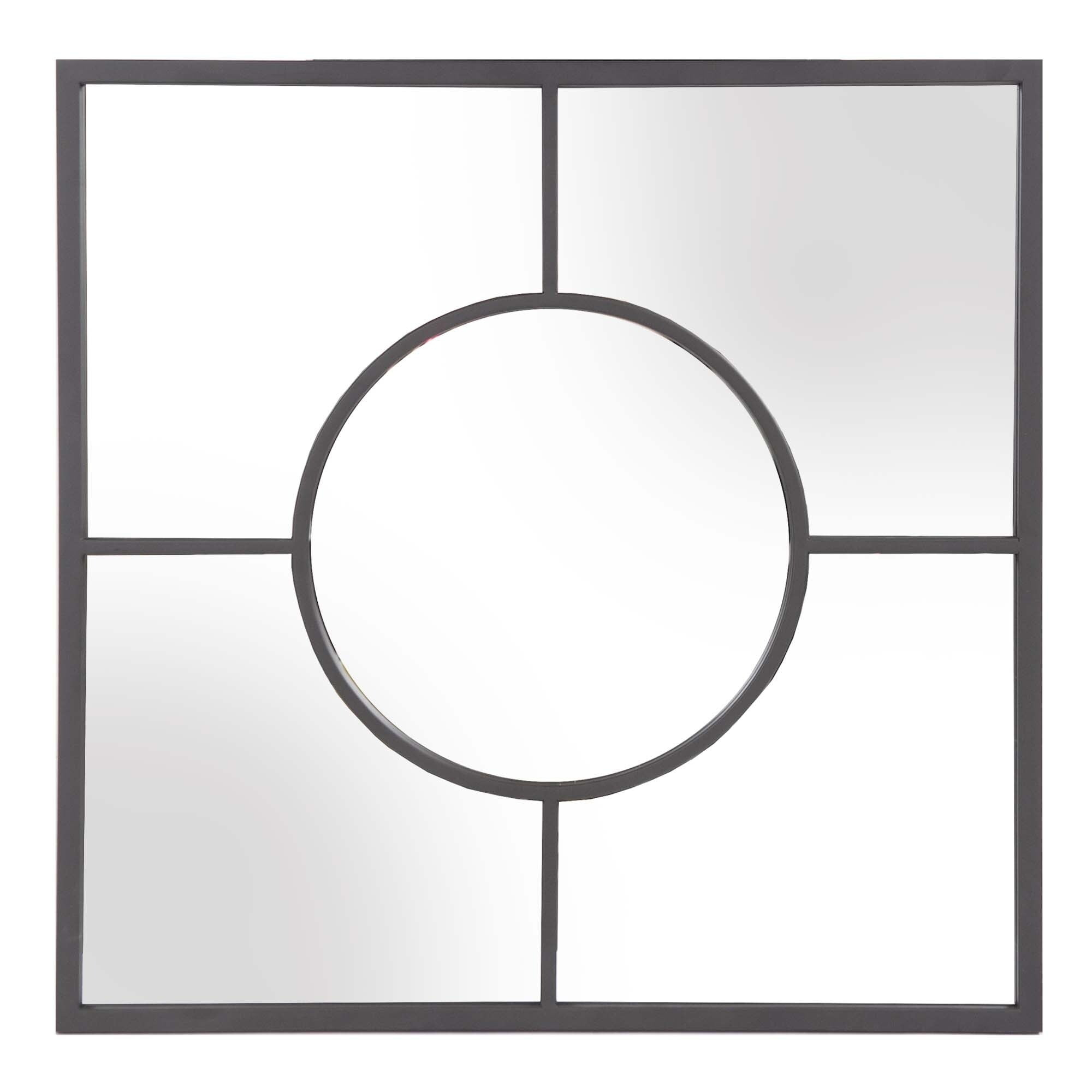 Graphite Geometric Design Square Metal Wall Mirror - Black