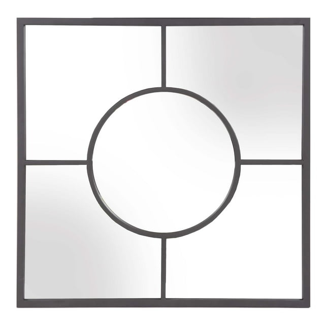 Graphite Geometric Design Square Metal Wall Mirror - Black