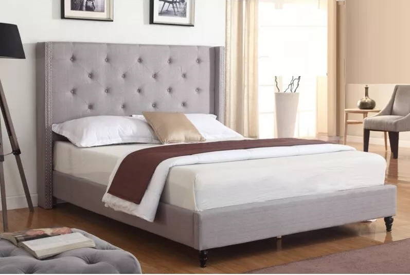 Best Master Furniture Veronica Tufted Wingback Platform Bed Grey, King