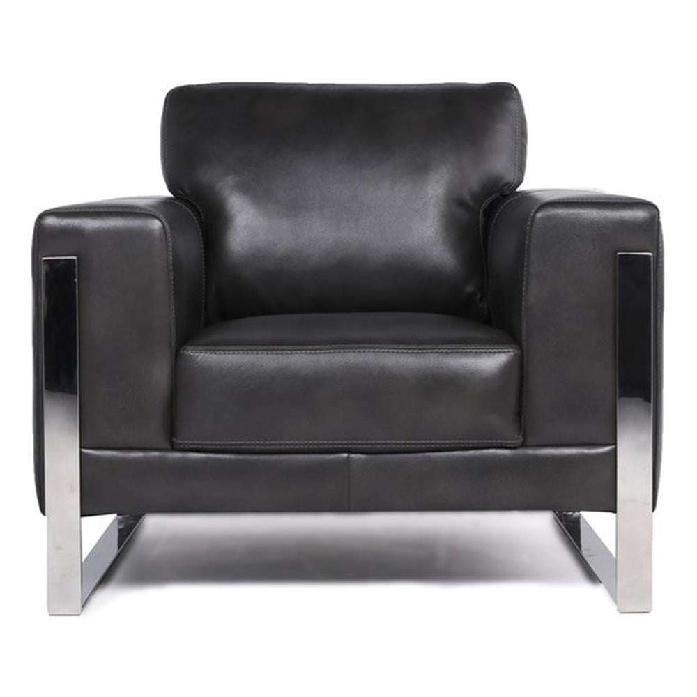 Grayson Modern Leather Accent Chair With Metal Leg In Grey