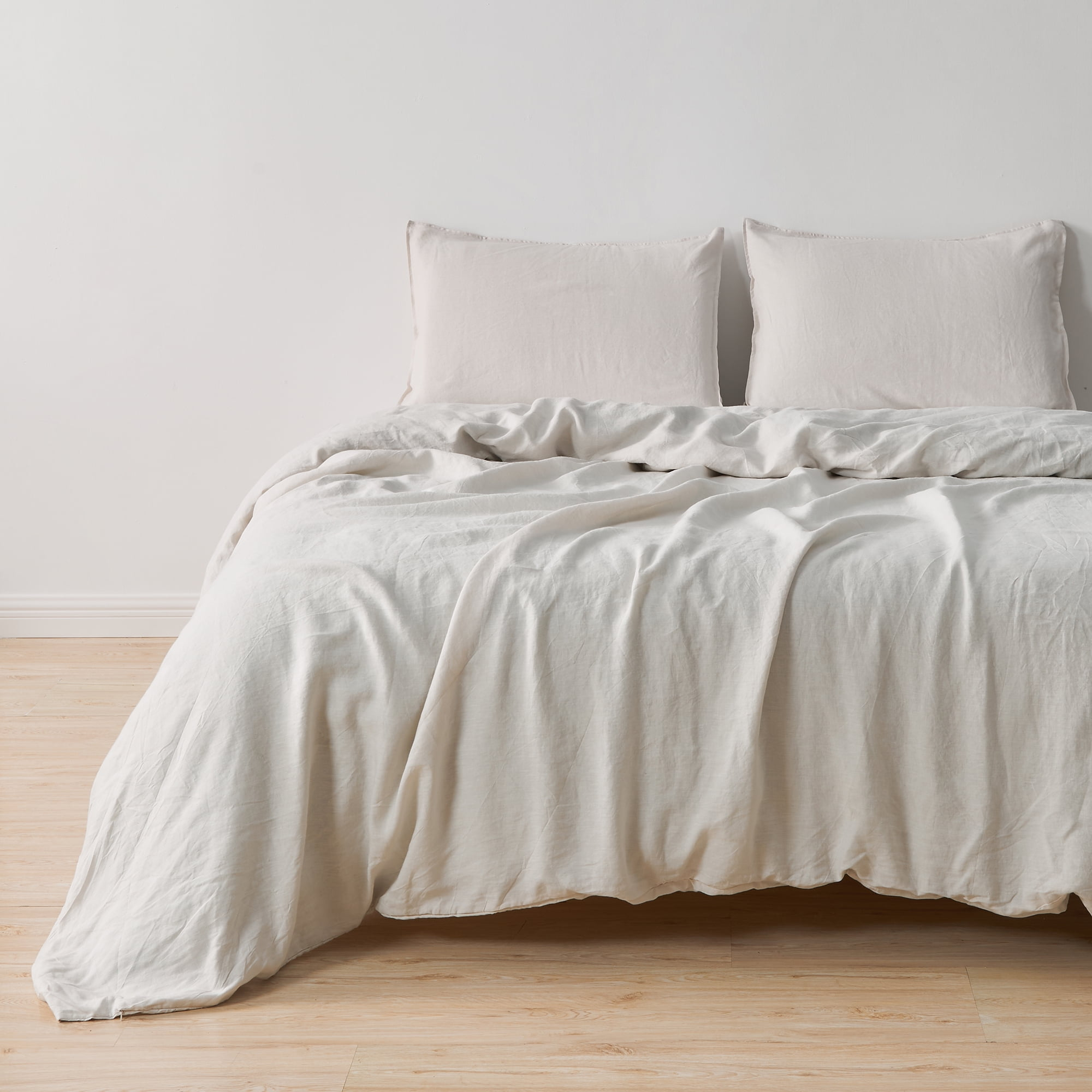Great Bay Home 100% European Flax Linen Duvet Cover Set, Lightweight, Breathable, 3-Piece Set (Sand, Full / Queen)