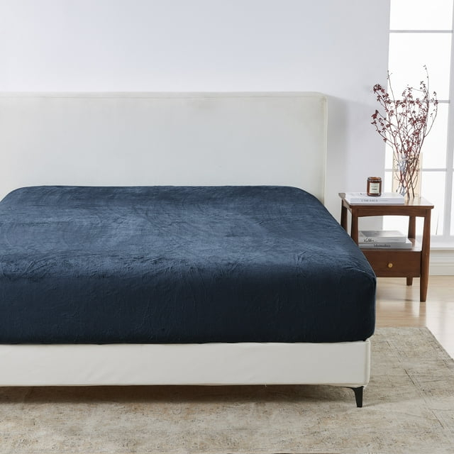 Great Bay Home Fitted Sheet - Ultra Soft Velvet Plush - California King, Denim Blue