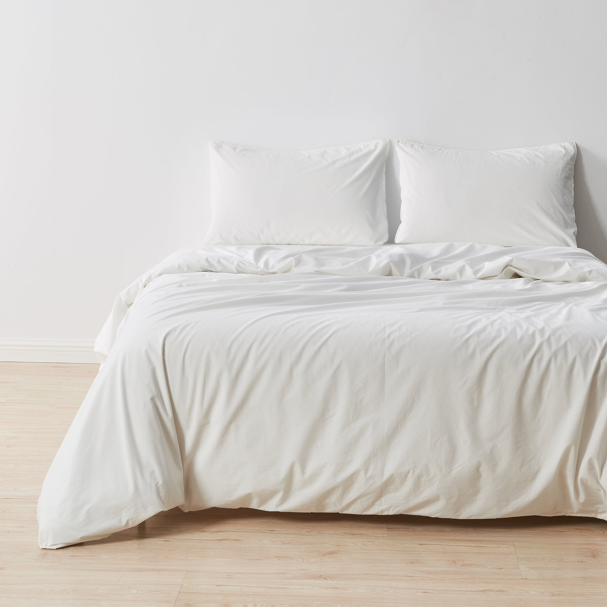 Great Bay Home Pima Cotton Percale Duvet Cover Set, Crisp & Cool, 3-Piece Set (Cloud, Full / Queen)