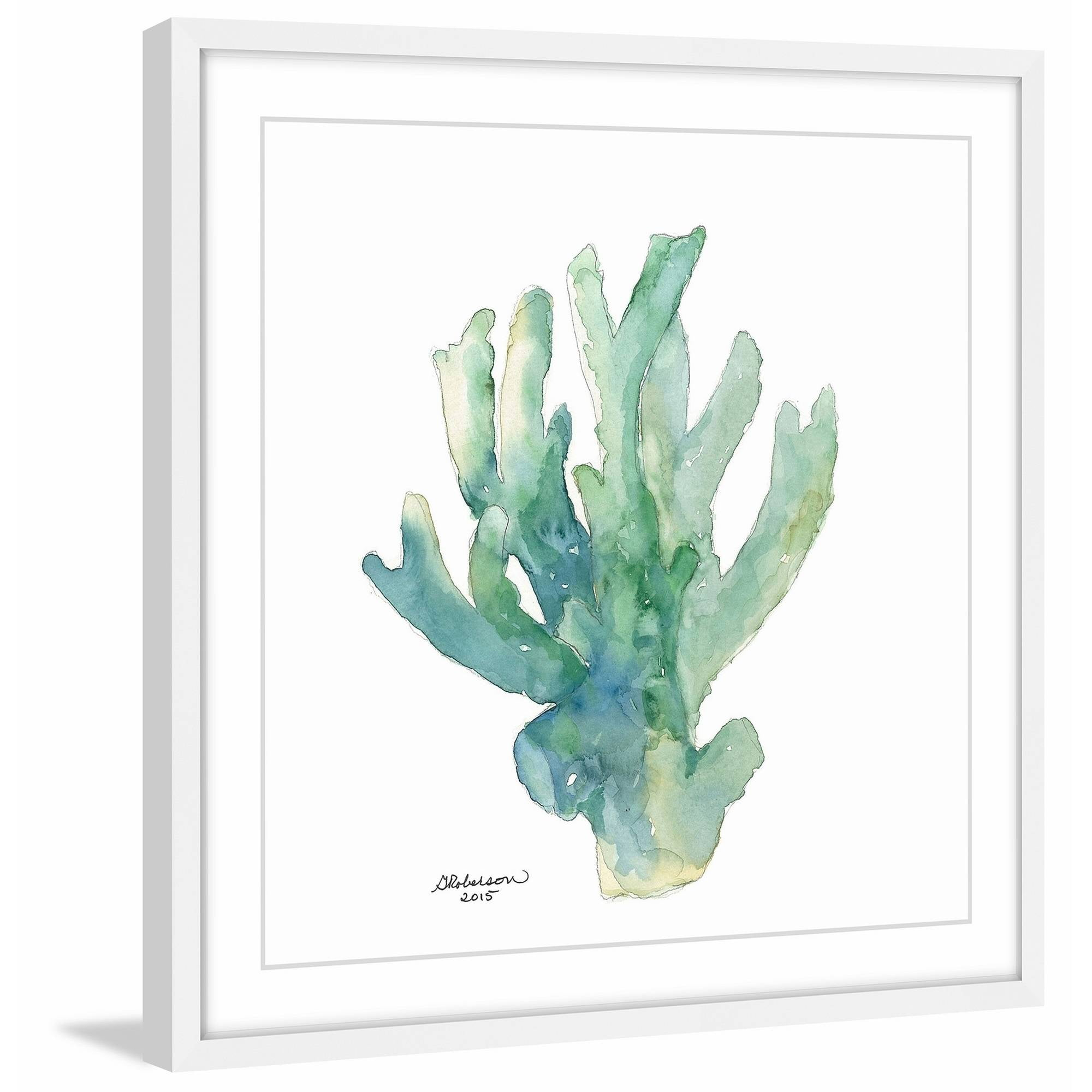 "Green Coral in Watercolor" Framed Painting Print