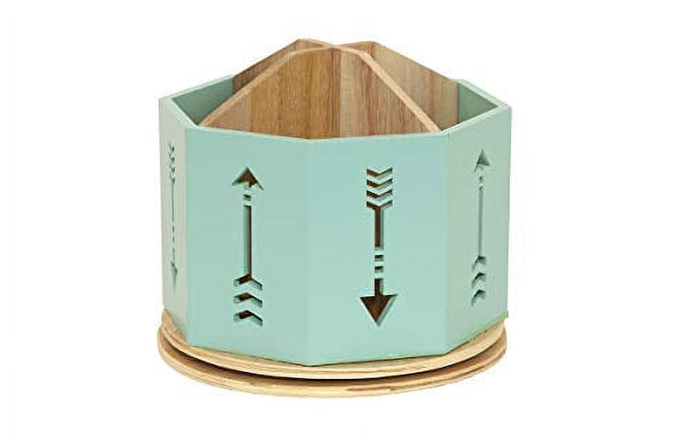 Green Wooden 4 Sections Rotating Organizer for Small Office Supplies