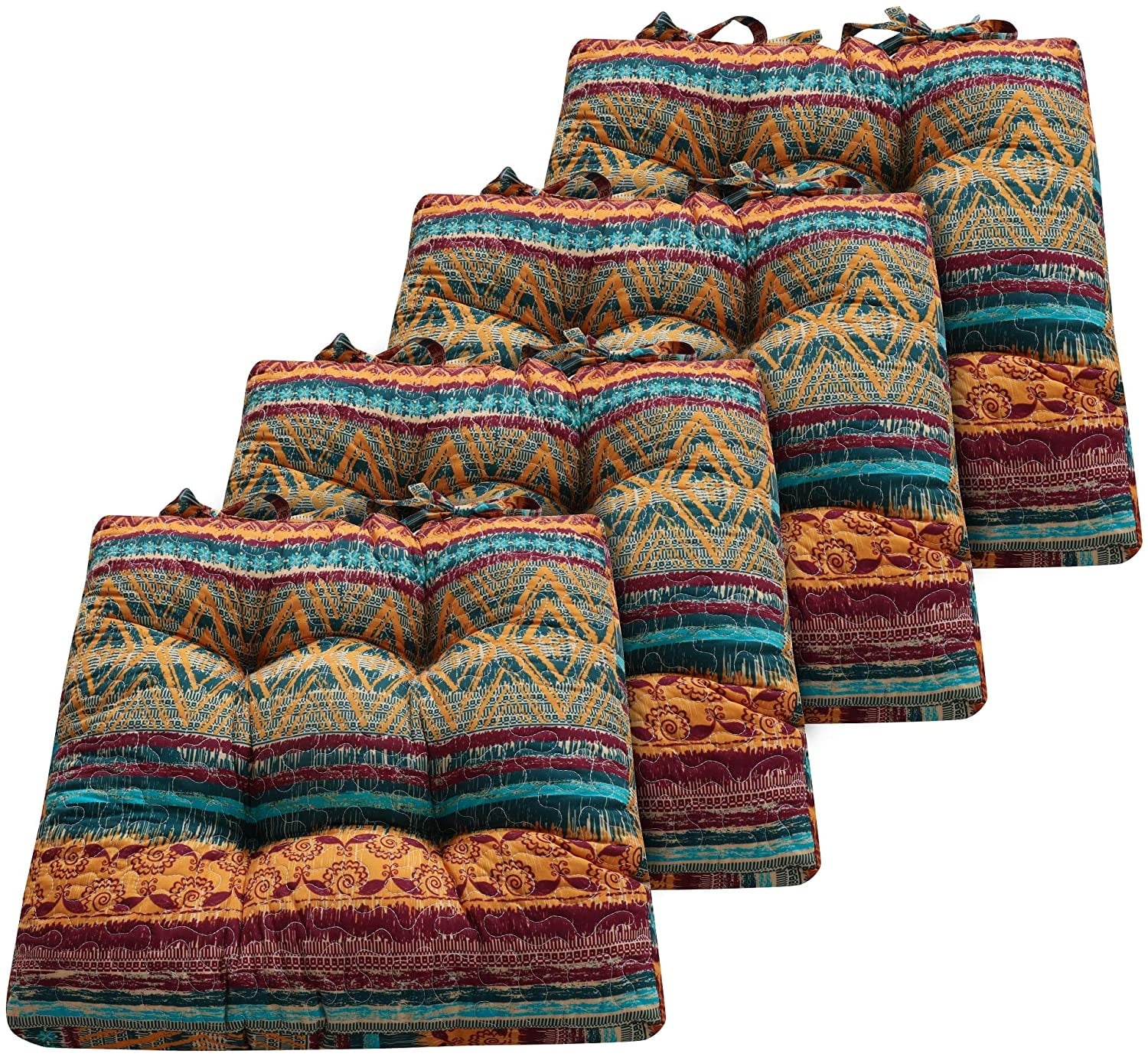 Greenland Home Barefoot Bungalow Triple-Layered Chair Pad - Seat Cushion - Southwest - Set of 4