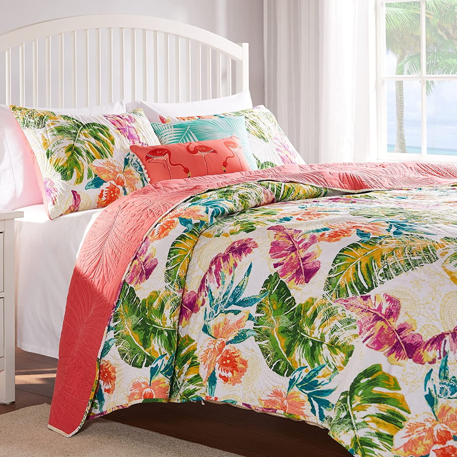Greenland Home Fashions Tropics Coastal Paradise Quilt Set, 2-Piece Twin, Punch