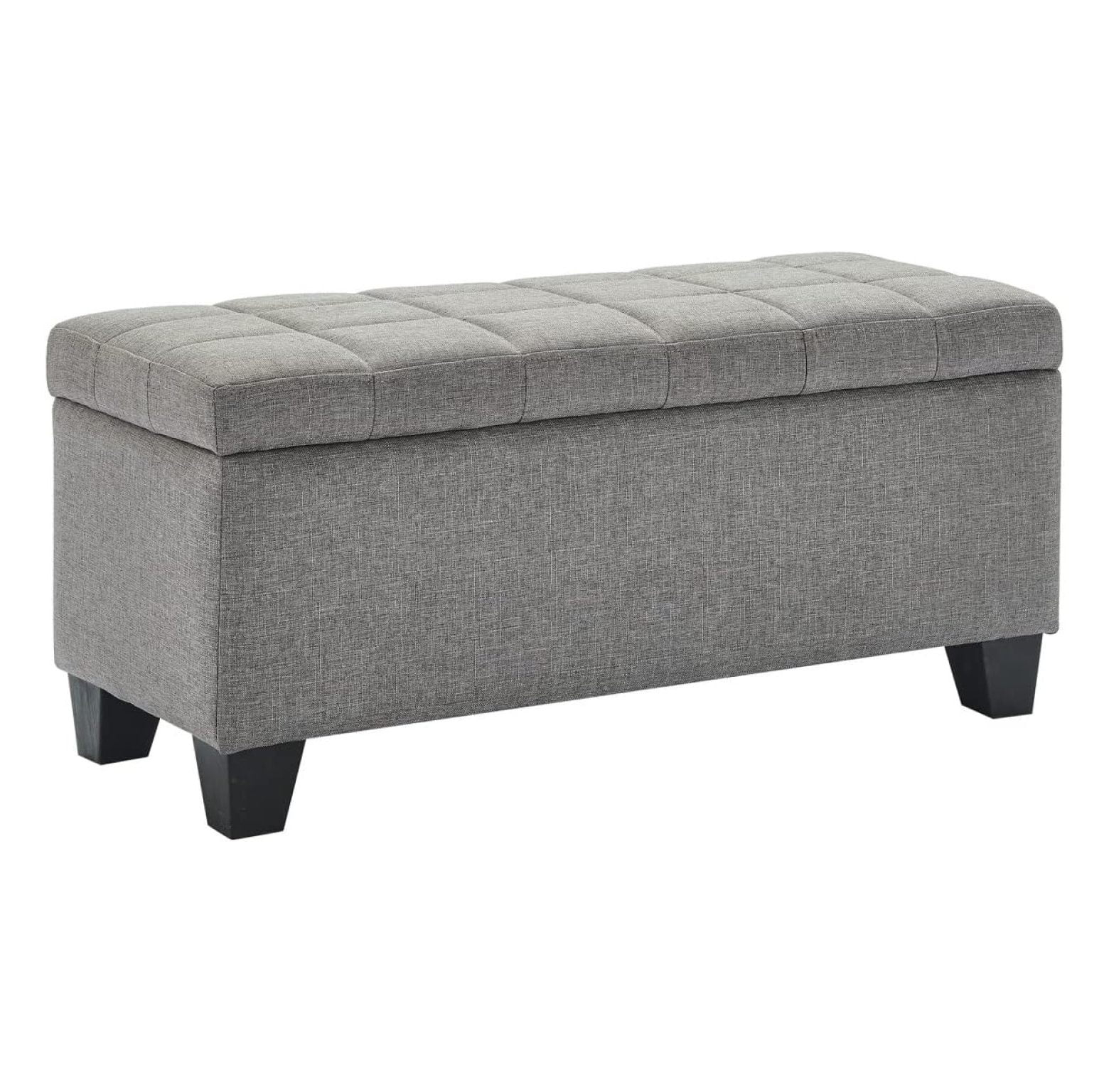 , Grey Upholstered Storage Ottoman
