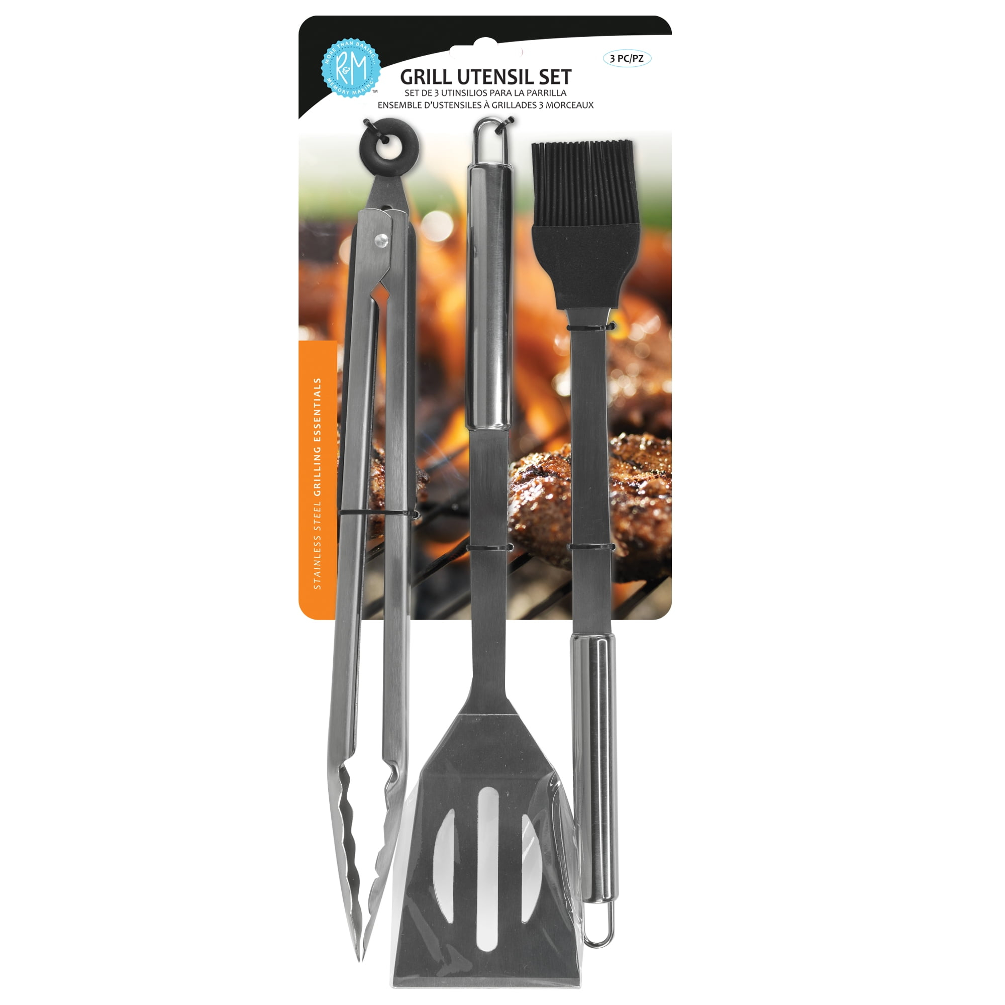 Griddle Accessories Kit - Grilling Accessories, Stainless Steel Heavy Duty Grill Tools Set with Spatula, Fork, Tongs and Gift-Box for Outdoor Barbecue, Home Grill (3PCS)