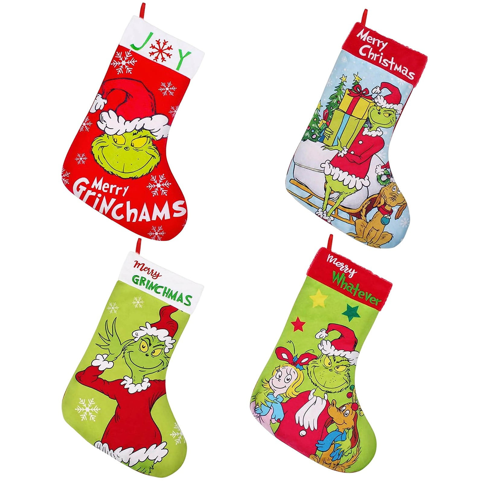 Grinch Christmas Festive Christmas Stockings Set of 4 with Joyful Holiday Designs Perfect for Seasonal Home Decor & Gift-Giving