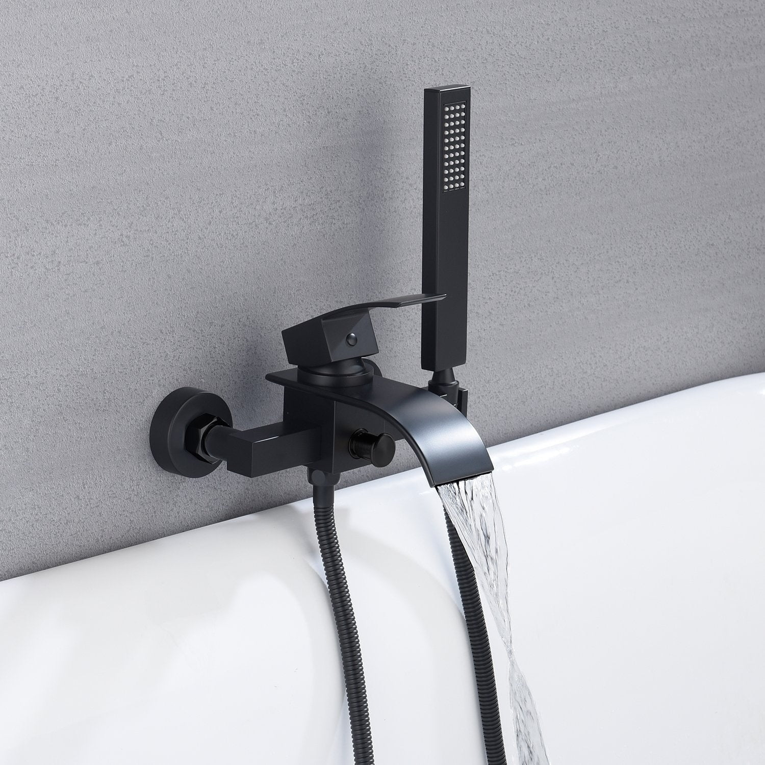 Grolta Waterfall Wall-mount Bath Tub Filler Faucet with Handheld Shower matte black - 8' x 10'