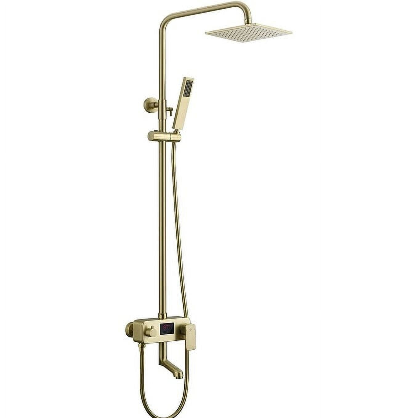 Grolta brushed gold wall mounted 3 way digital display exposed shower with tub spout and 8 inch rain head - 7'6" x 10'9"