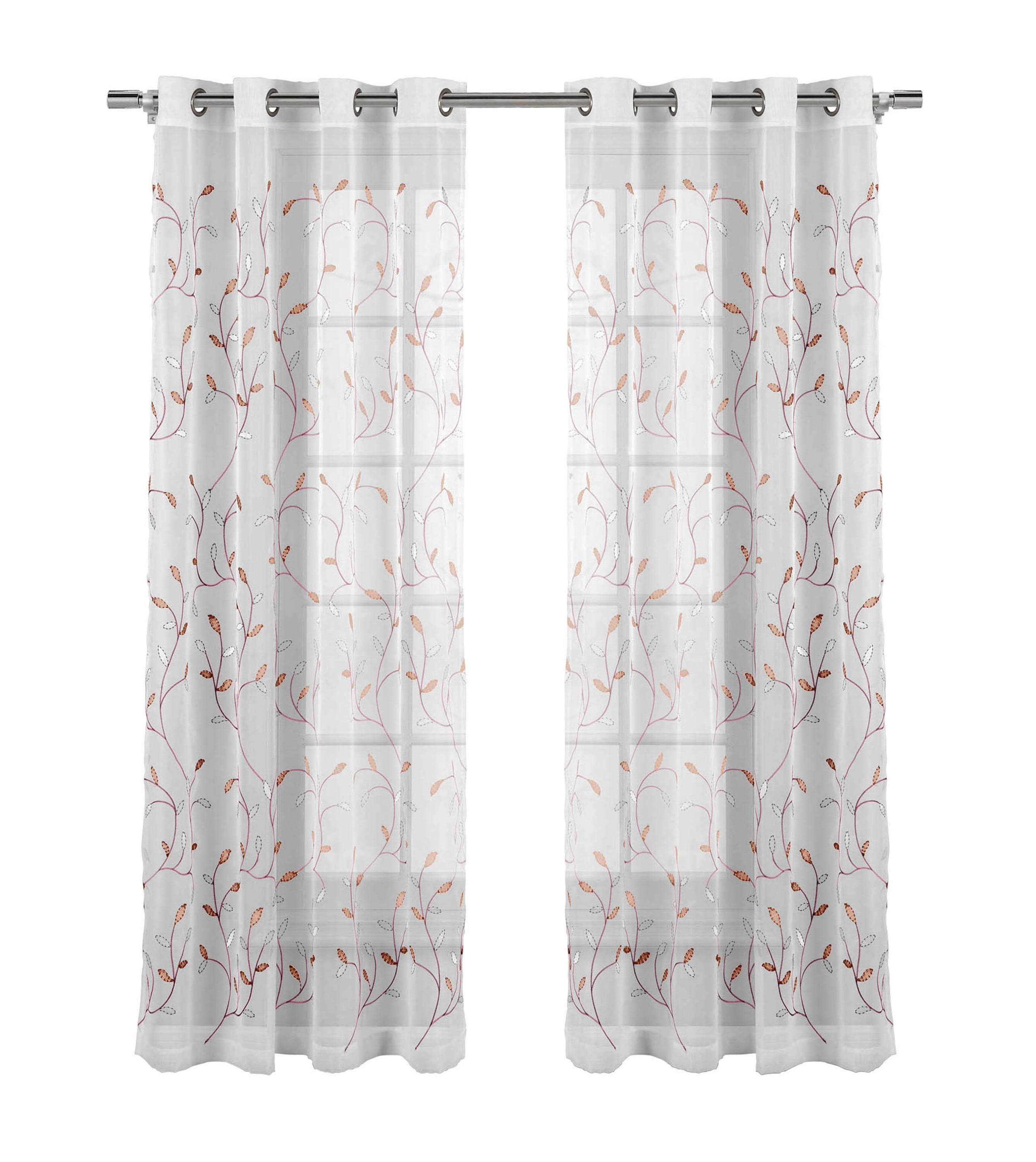 Grommet Curtain Panel, Embroidered Sheer Extra-Wide, Pink 54" x 84"