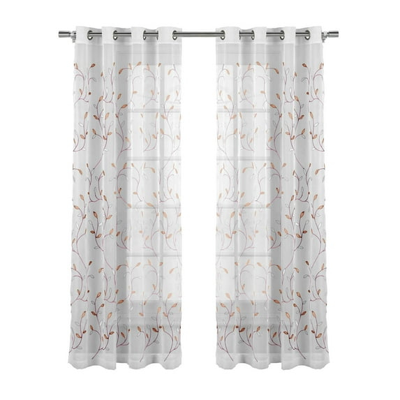 Grommet Curtain Panel, Embroidered Sheer Extra-Wide, Pink 54" x 84"