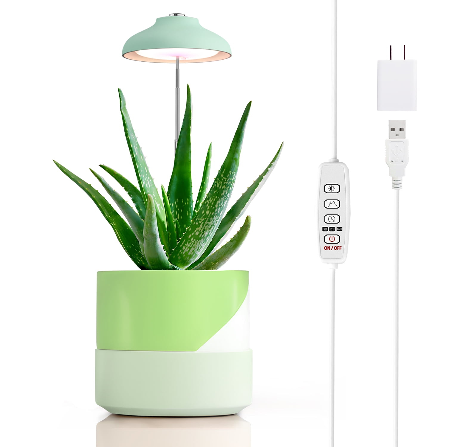 GrowLED Umbrella Plant Grow Light, Height Adjustable, 8/12/16H Automatic Timer, 10-Levels Brightness, 3 Lighting Modes, Neo Mint Green