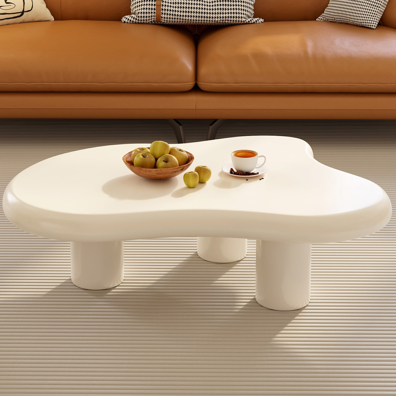 Guyii 41.02" Cream White Cloud Coffee Table, Irregular Coffee Table with 3 Legs for Living Room, Office