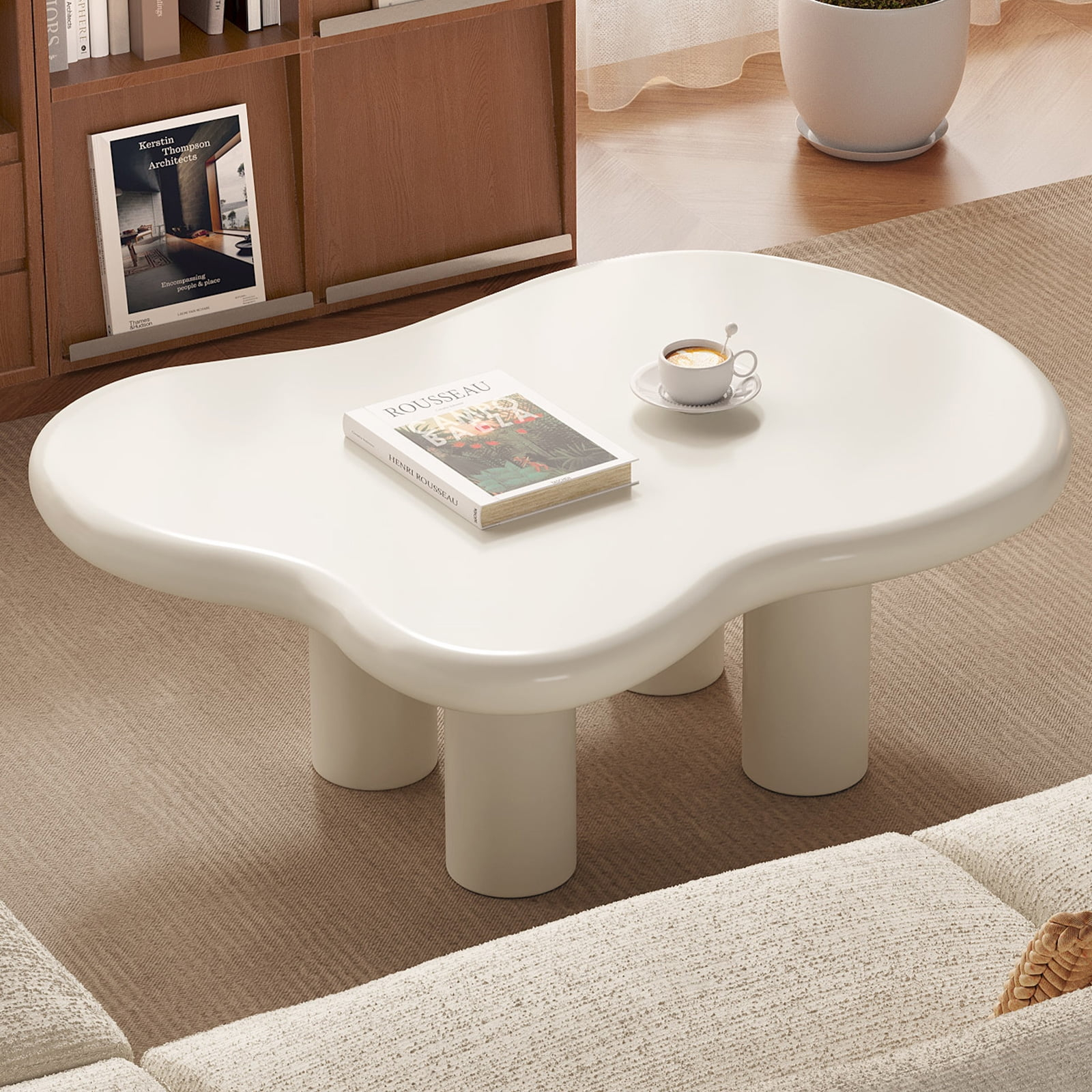 Guyii Cloud Coffee Table, Irregular Coffee Table for Living Room with 3 Legs, White 46.06 Inch