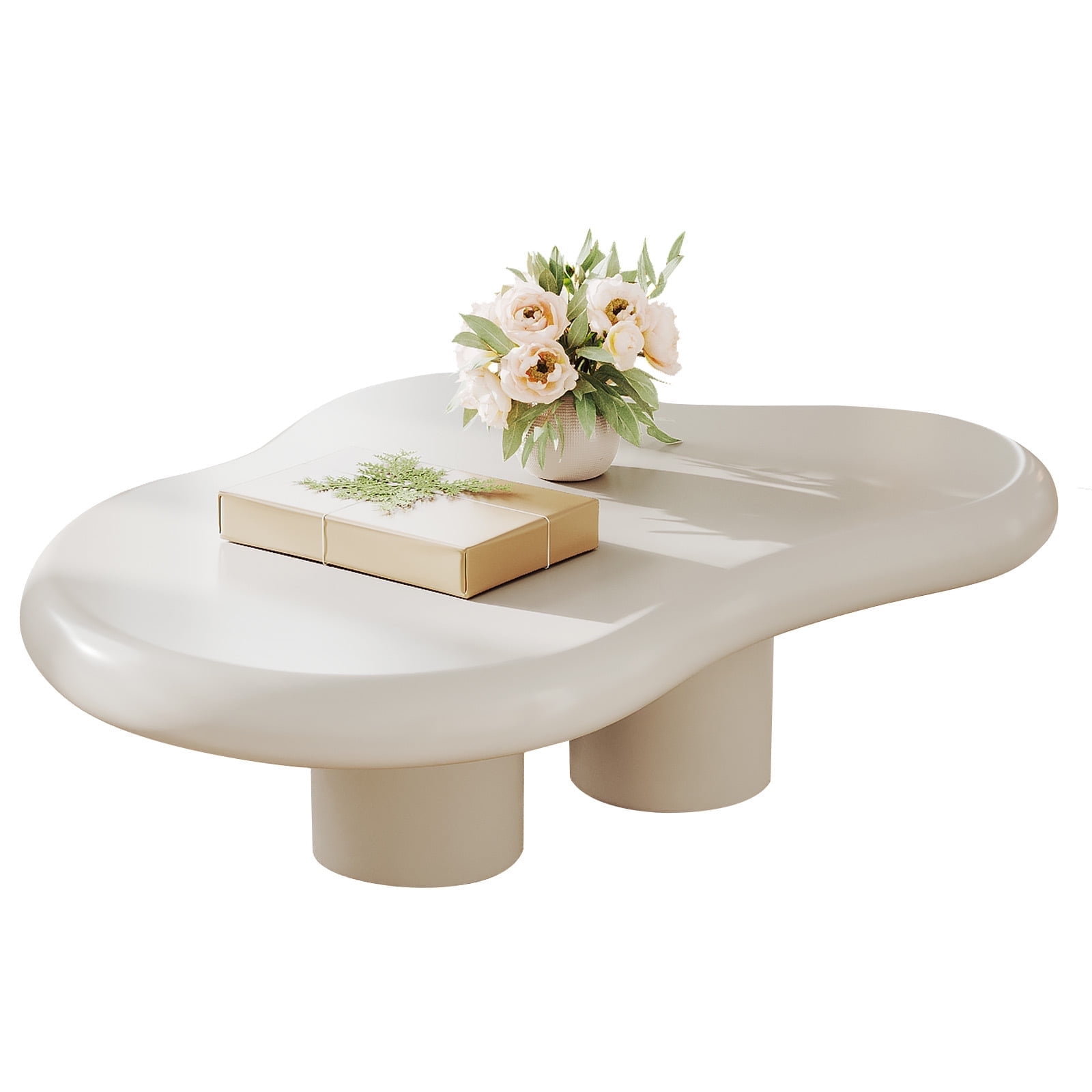 Guyii 41.02" Cream White Cloud Coffee Table, Irregular Coffee Table with 3 Legs for Living Room, Office