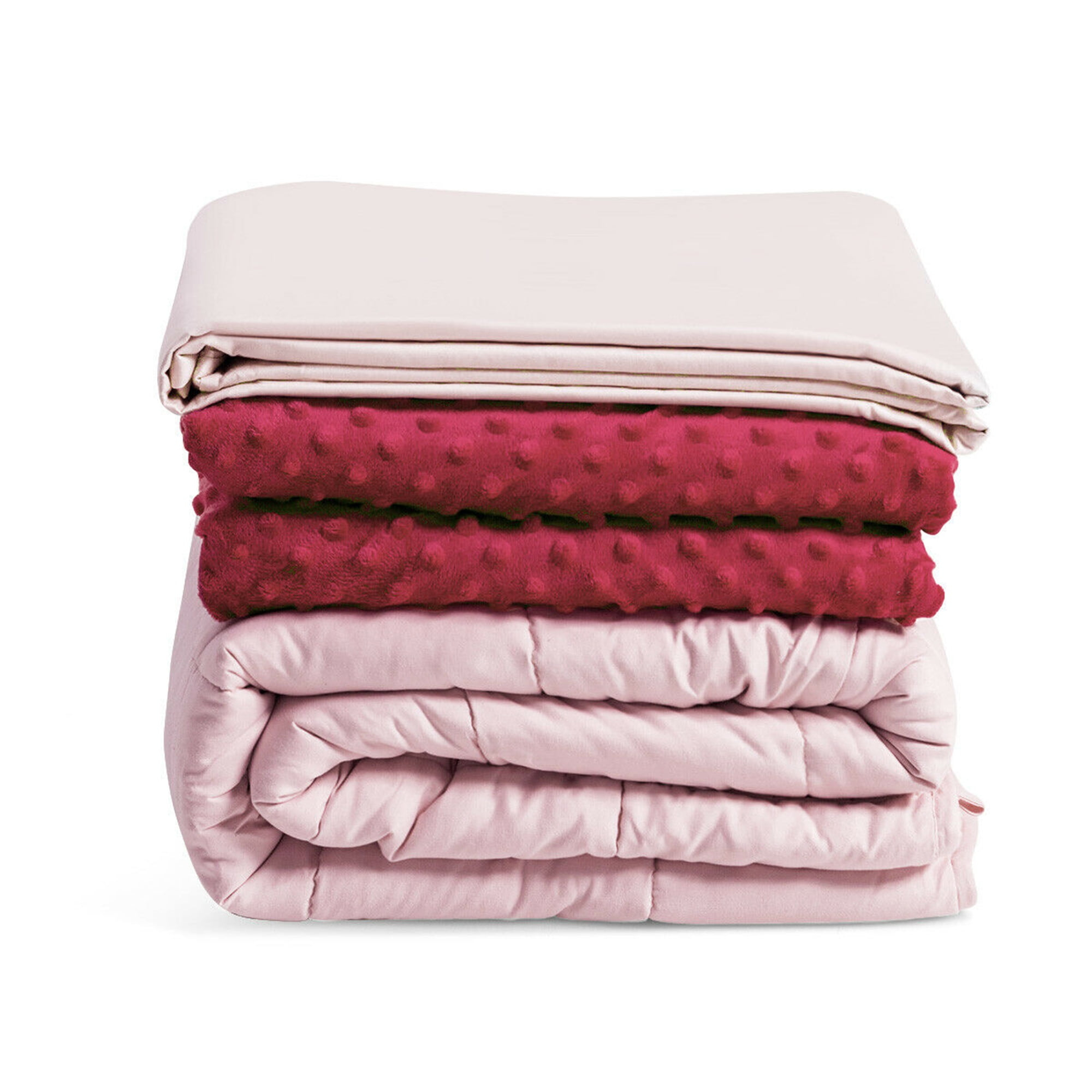 Gymax 20 lbs Heavy Weighted Blanket 3 Piece Set w/ Hot & Cold Duvet Covers 60''x80'' Pink