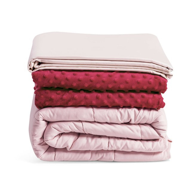 Gymax 20 lbs Heavy Weighted Blanket 3 Piece Set w/ Hot & Cold Duvet Covers 60''x80'' Pink