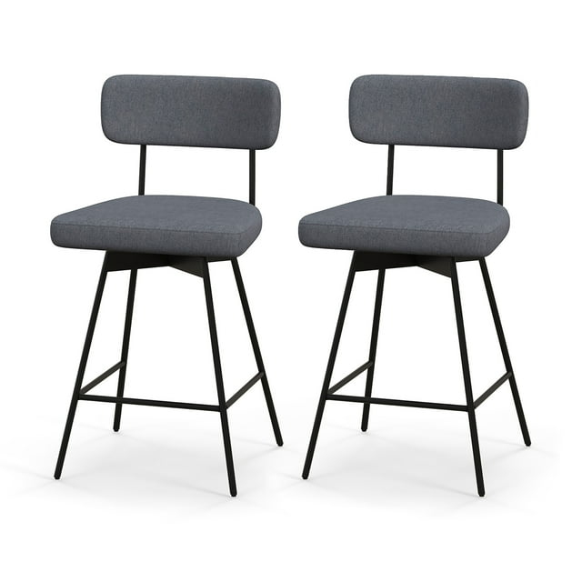 Kadyn Bar Stools, Barstools, Counter Stools, Island Stools, Bar Chairs,25 Inch 2-Piece Modern Upholstered Bar Stools with Back and Footrests-Gray