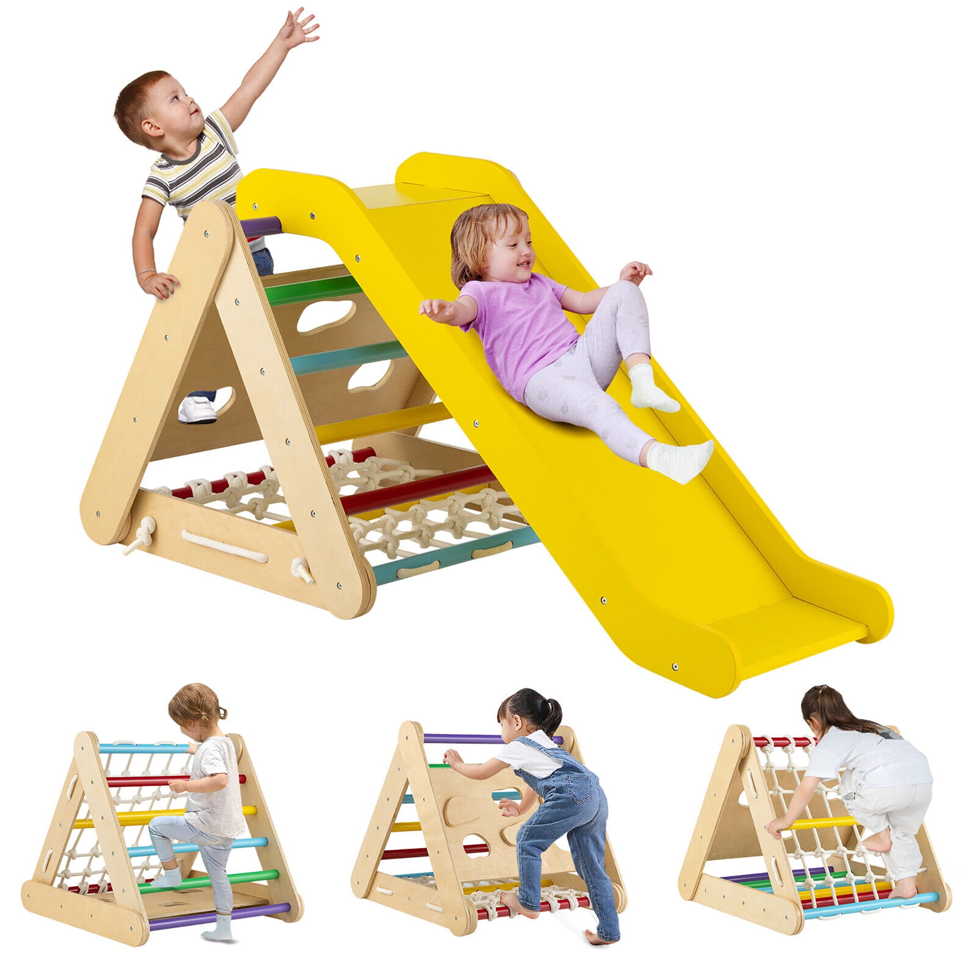 Infans 4 in 1 Wooden Climbing Triangle Set  Triangle Climber w/Ramp Multi-color
