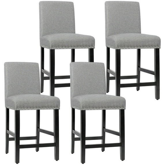 GOTMINSI Counter Height Bar Stool, Classic Upholstered 24 Inches Counter Height Stools Set of 4 barstools with Solid Wood Legs and Grey Fabric