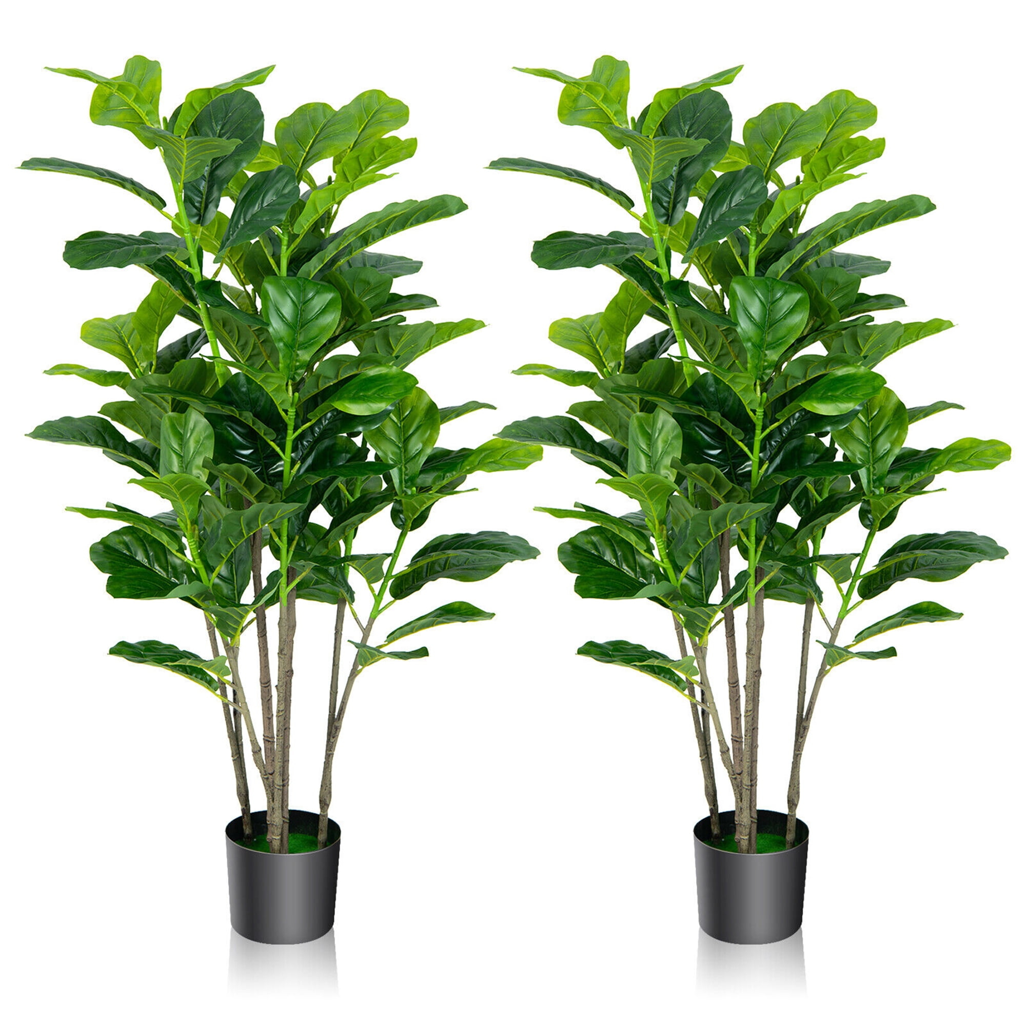 Gymax 51''Artificial Tree 2-Pack Artificial Fiddle Leaf Fig Tree for Indoor Outdoor
