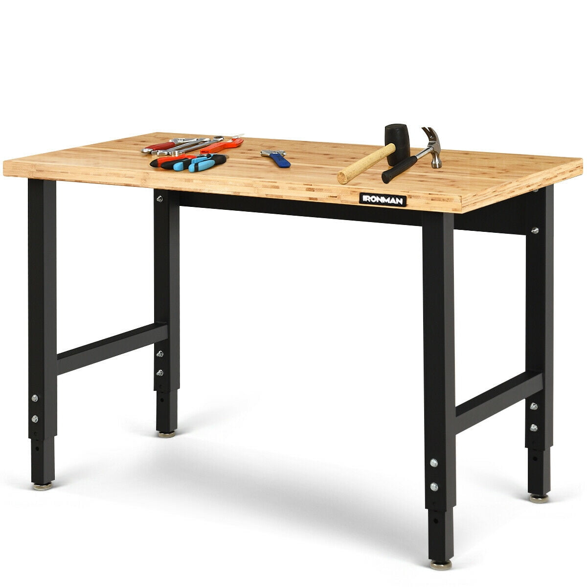 Gymax Adjustable Height Workbench Bamboo Top Steel Frame Heavy-duty Garage