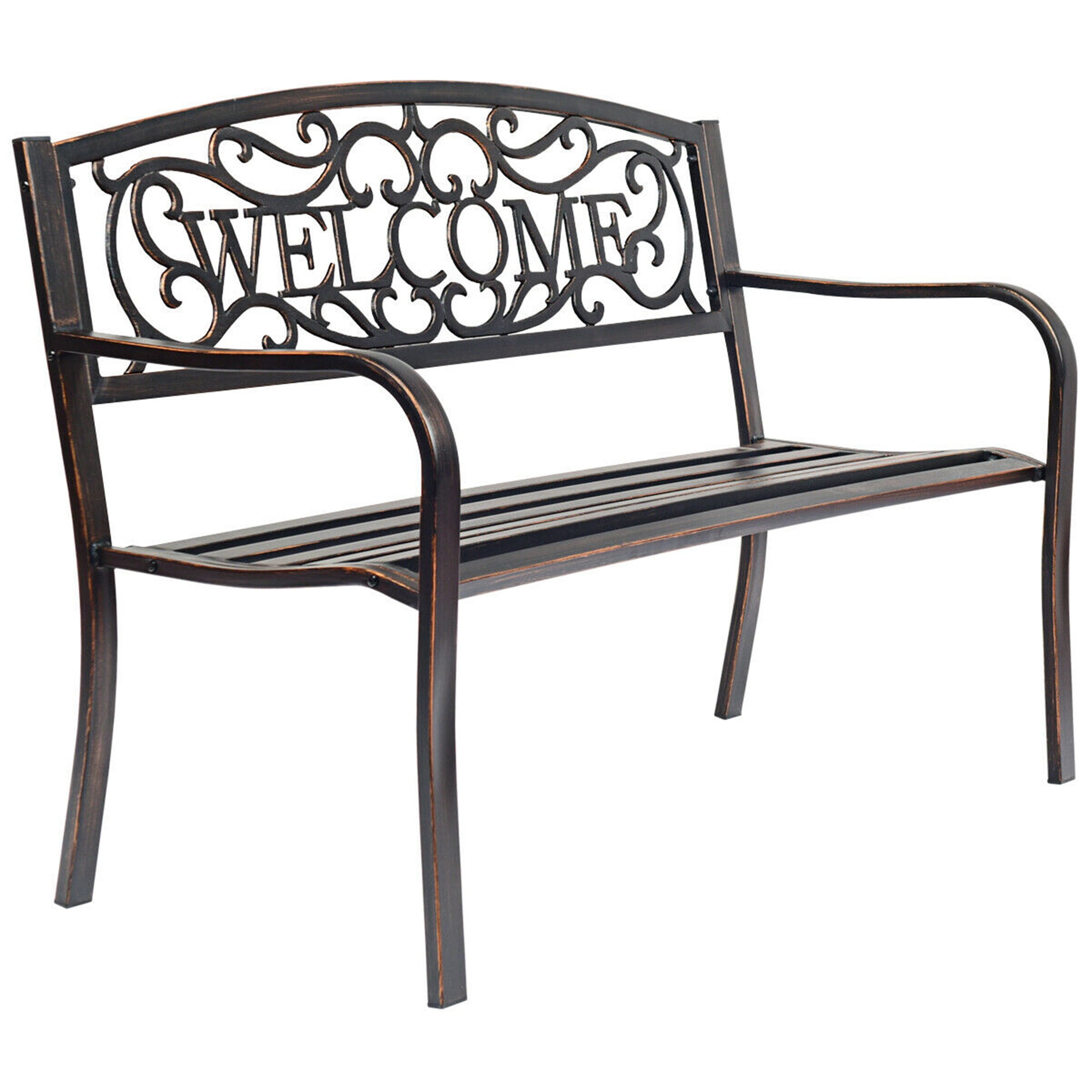 Topcobe Outdoor Furniture Steel Frame Porch Garden Bench, Patio Furniture, Bronze