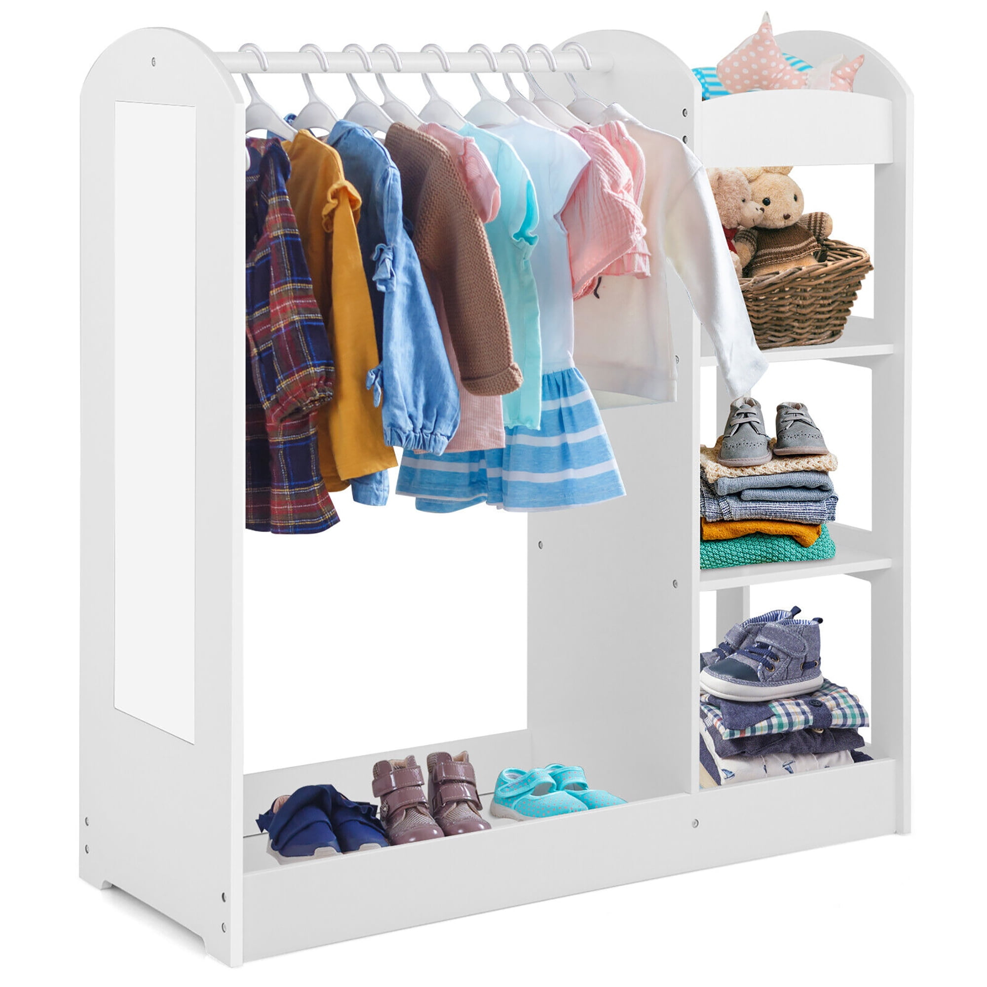Gymax Kids Dress Up Storage Armoire with Mirror and Shelves (White)