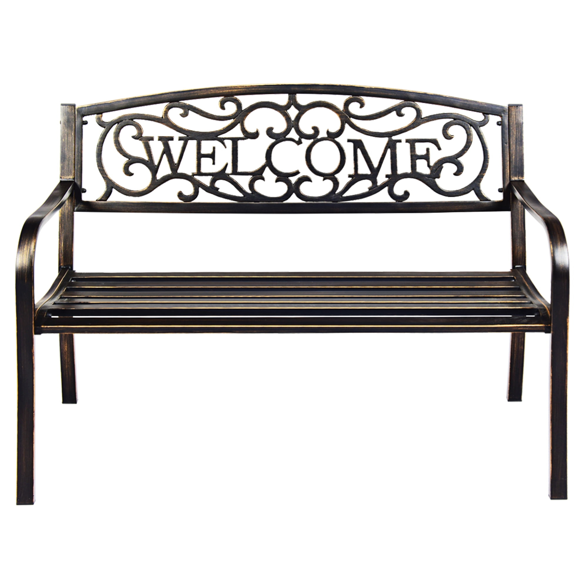 Topcobe Outdoor Furniture Steel Frame Porch Garden Bench, Patio Furniture, Bronze