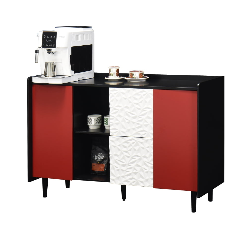 Gzxs Buffet Cabinet, 47.2 Inches Storage Sideboard Coffee Bar Cabinet with 2 Doors and 2 Drawers, Kitchen Buffet Table for Dining Room, Living Room, Entryway, Black+Red