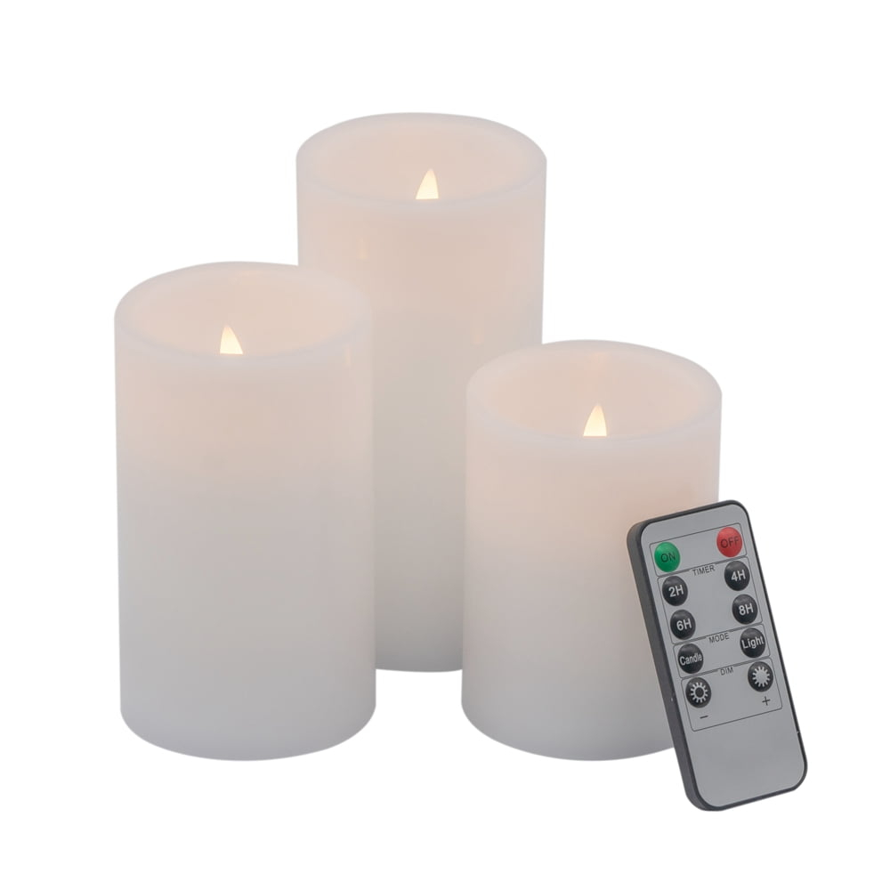 Gzxs Flameless LED Candles Set of 3, Realistic Pillar Candles with Remote and Timer, Battery Operated Candles for Room Fall Decor Wedding Christmas Decorations (White)