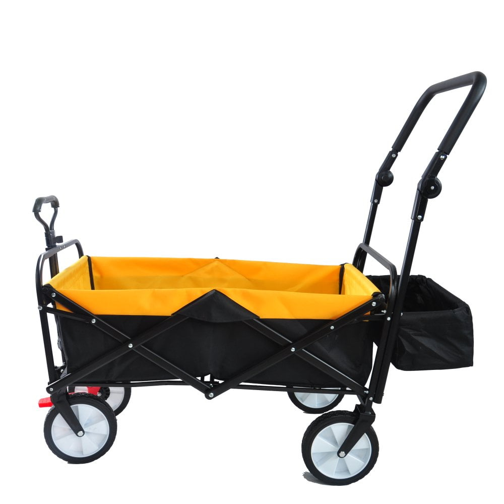 Hassch Folding Wagon Cart Outdoor Heavy Duty Utility Hand Cart with Removable Basket, Yellow