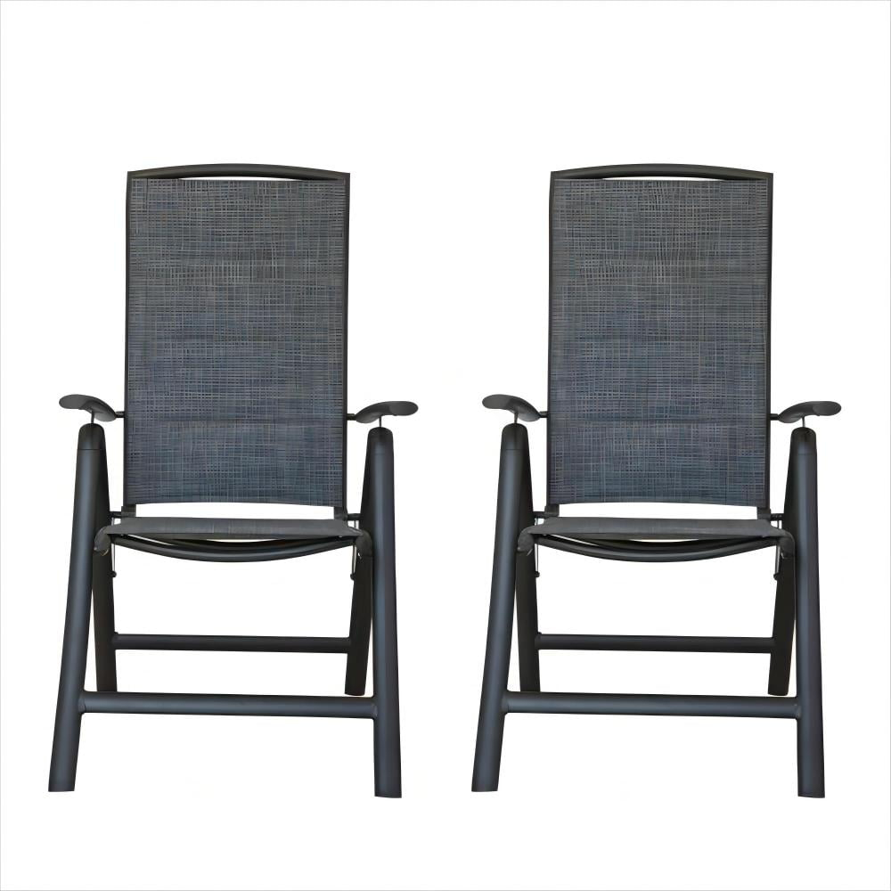 Gzxs Patio Dining Chairs Set of 2, Portable Aluminium Frame Folding Chairs with Armrests and High Backrest for Camping, Lawn Yard Beach, Double-Layered Textilene Fabric, Dark Gray