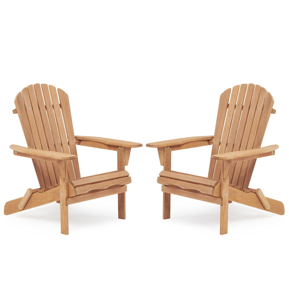 Light Brown Cedar Wood Folding Adirondack Chair Set