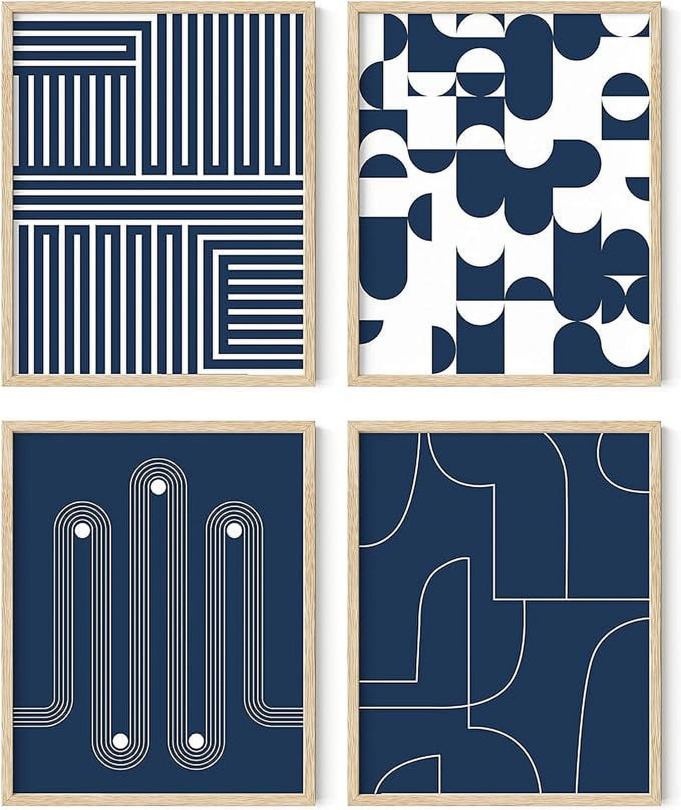 HAUS AND HUES Abstract Art Wall Decor Set of 4 - Abstract Art, Blue Art, Blue Poster, Navy Blue Abstract Art, Blue Art Print, Navy Blue Pictures for Walls, White and Blue Wall Art (Unframed 8x10)