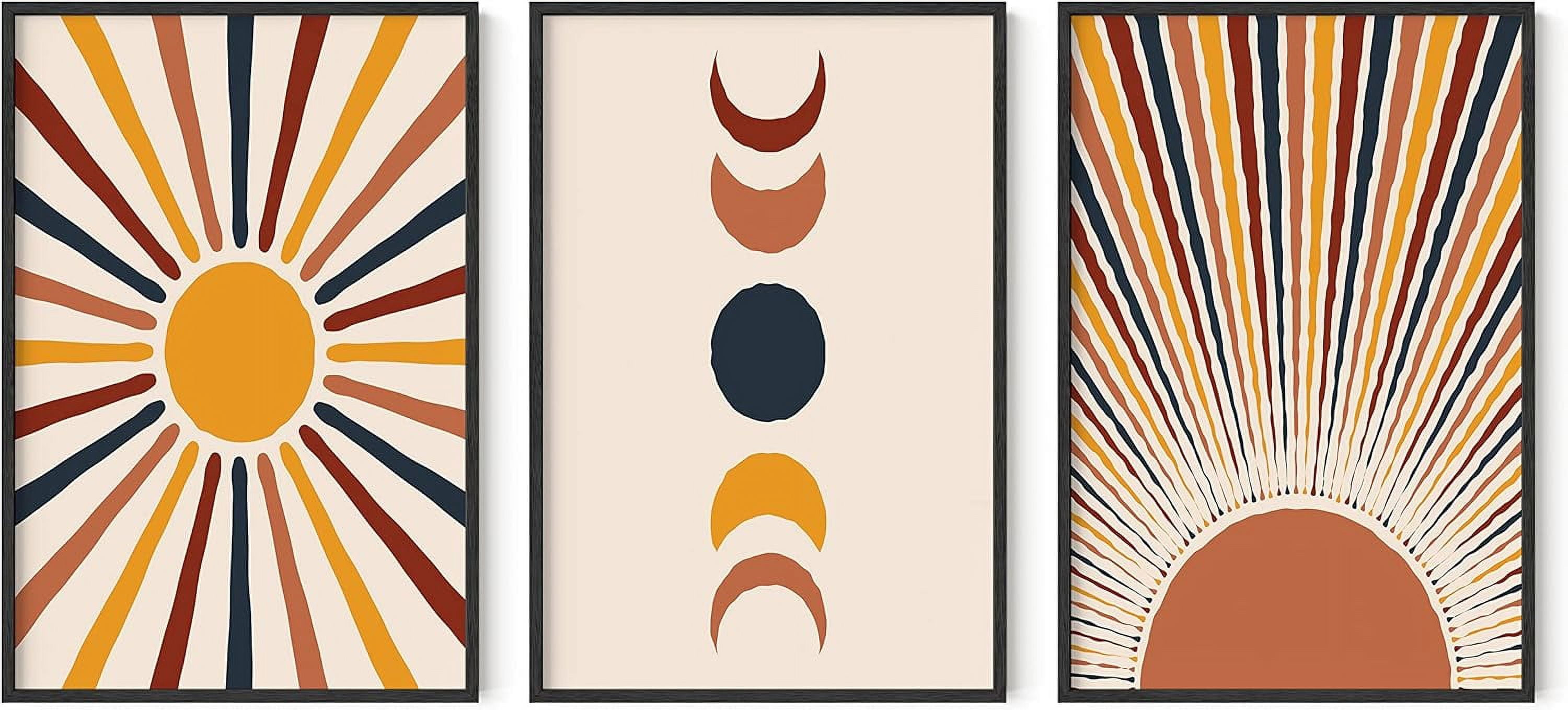 HAUS AND HUES Mid Century Modern Wall Art Boho Wall Decor - Set of 3 Sun Art Print Boho Wall Prints Mid Century Decor | Boho Posters and Prints Moon Wall Art | UNFRAMED (11x14)