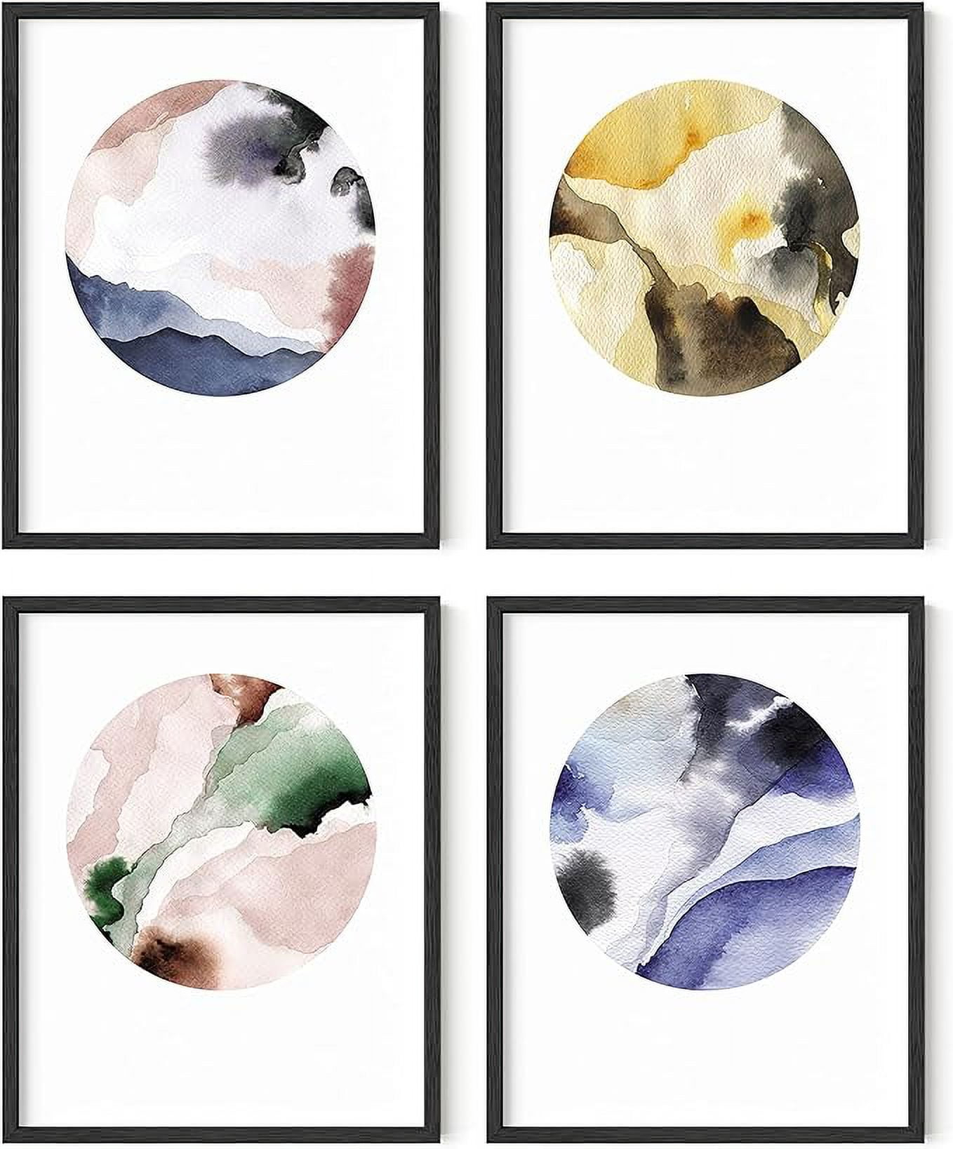 HAUS AND HUES Watercolor Prints Wall Art Pastel - Set of 4 Minimalist Wall Art Prints and Posters, Modern Wall Art for Bedroom, Minimalistic Art Prints, Color Swirls Circles Wall Art (11x14 UNFRAMED)