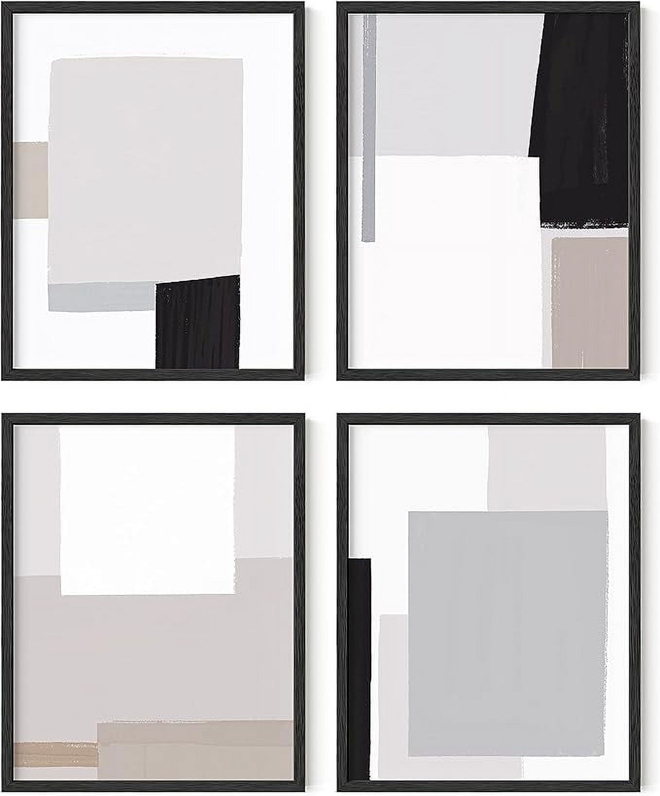 HAUS AND HUES Abstract Minimalist Wall Art Set of 4 - White and Grey Wall Art, Black and White Minimalist Wall Art, Neutral Wall Art, Modern Art Wall Decor, Abstract Wall Decor (Black Framed, 11x14)